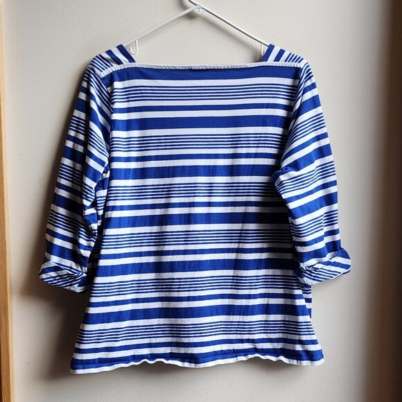 Talbots Blue/White Striped Square Neck Shirt Size X - Picture 15 of 15